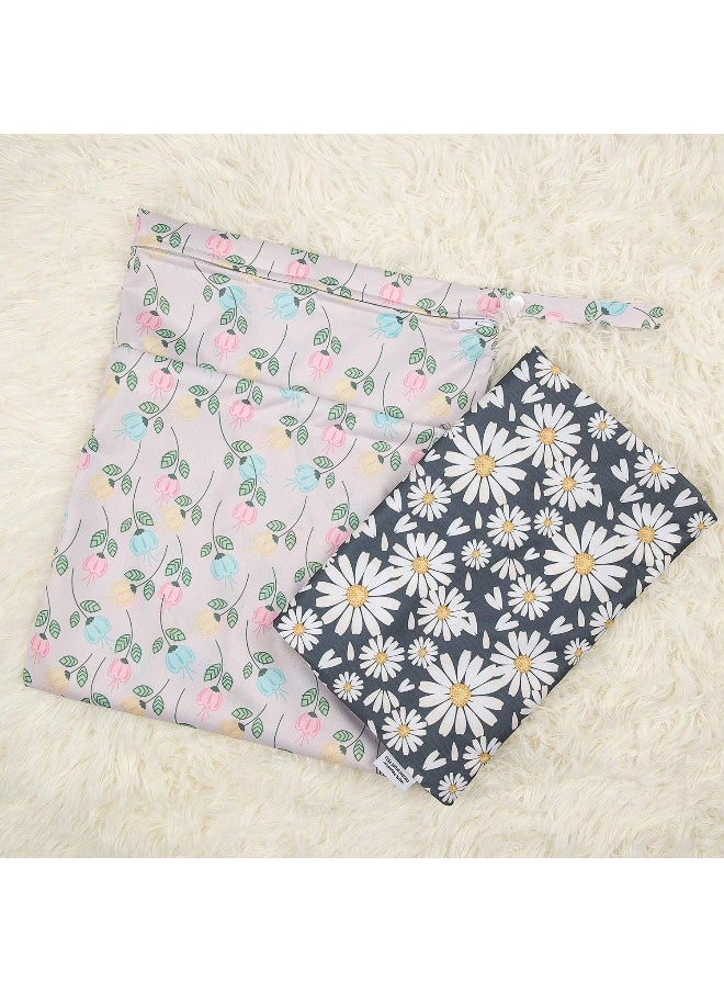 ALVABABY 2pcs Cloth Diaper Wet Dry Bags Waterproof Reusable with Two Zippered Pockets Travel Beach Pool Daycare Soiled Baby Items Yoga Gym Bag for Swimsuits or Wet Clothes