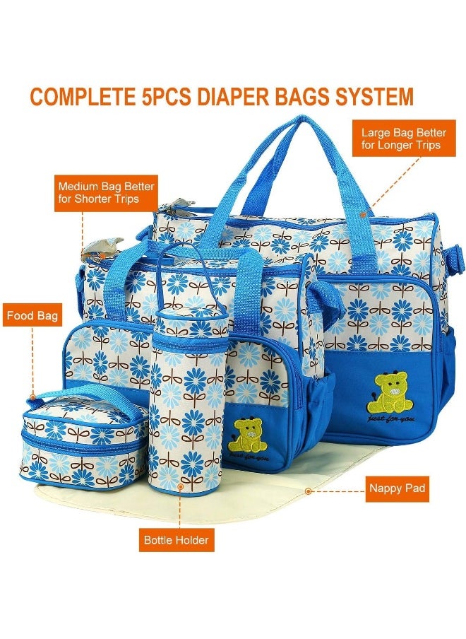 Moclever 5PCS Diaper Bag Tote Set - Baby Bags for Mom (Blue), Blue, Large