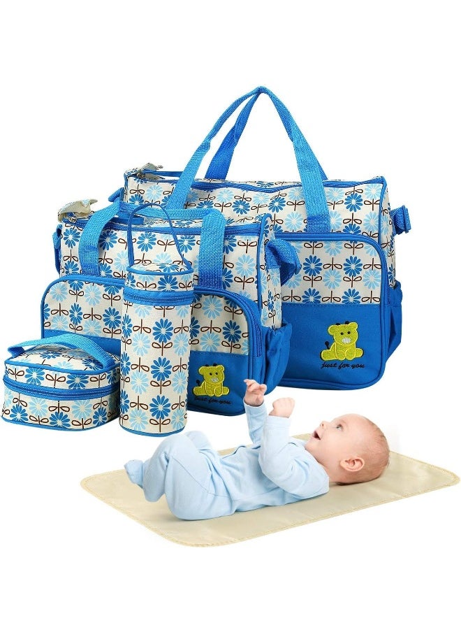 Moclever 5PCS Diaper Bag Tote Set - Baby Bags for Mom (Blue), Blue, Large