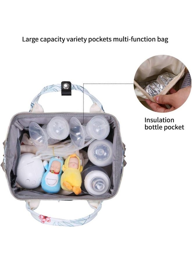 GOGOSO Breast Pump Bag with Cooler Pocket, Mini Pumping Bags for Working Mom Cooler Tote Bag Built-in USB Charging Pot for Phone Mother Diaper Bags -No Include ice Pack,White Leaf