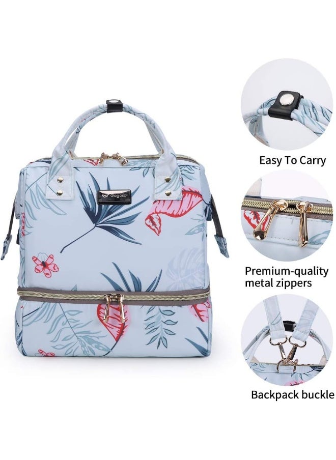 GOGOSO Breast Pump Bag with Cooler Pocket, Mini Pumping Bags for Working Mom Cooler Tote Bag Built-in USB Charging Pot for Phone Mother Diaper Bags -No Include ice Pack,White Leaf