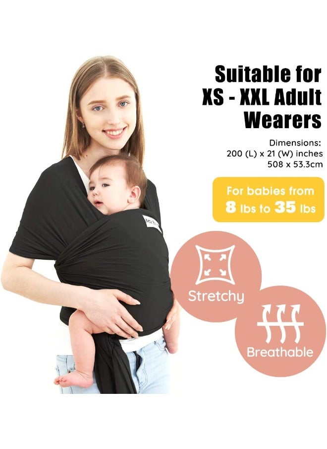 Acrabros Baby Wrap Carrier, Hands Free Baby Carrier Sling, Lightweight, Breathable, Softness, Perfect for Newborn Infants and Babies Shower Gift, Black