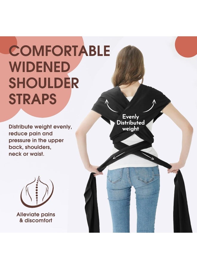 Acrabros Baby Wrap Carrier, Hands Free Baby Carrier Sling, Lightweight, Breathable, Softness, Perfect for Newborn Infants and Babies Shower Gift, Black