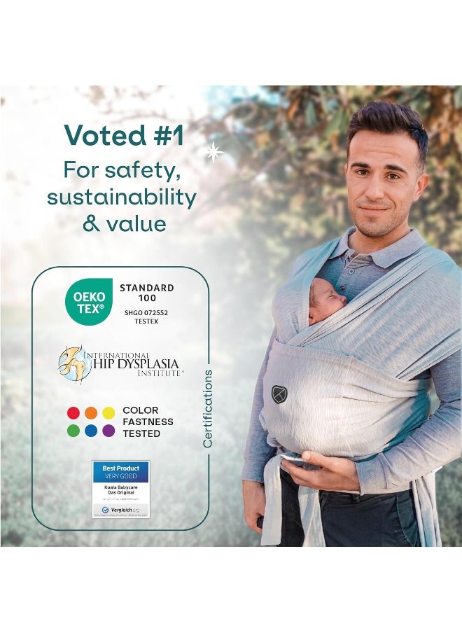 Koala Babycare Baby Sling Easy to Wear - Certified Ergonomic Support - Multi-Purpose Stretchy Baby Carrier Suitable up to 9 kg - Baby Wrap Carrier for Newborn - Light Grey - Registered Design