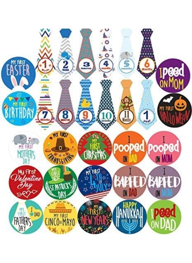 Sterling James Co. Baby Boy Monthly Milestones, Baby's First & Holiday Sticker Pack - Baby Shower Gifts For Boys - Photo Props
