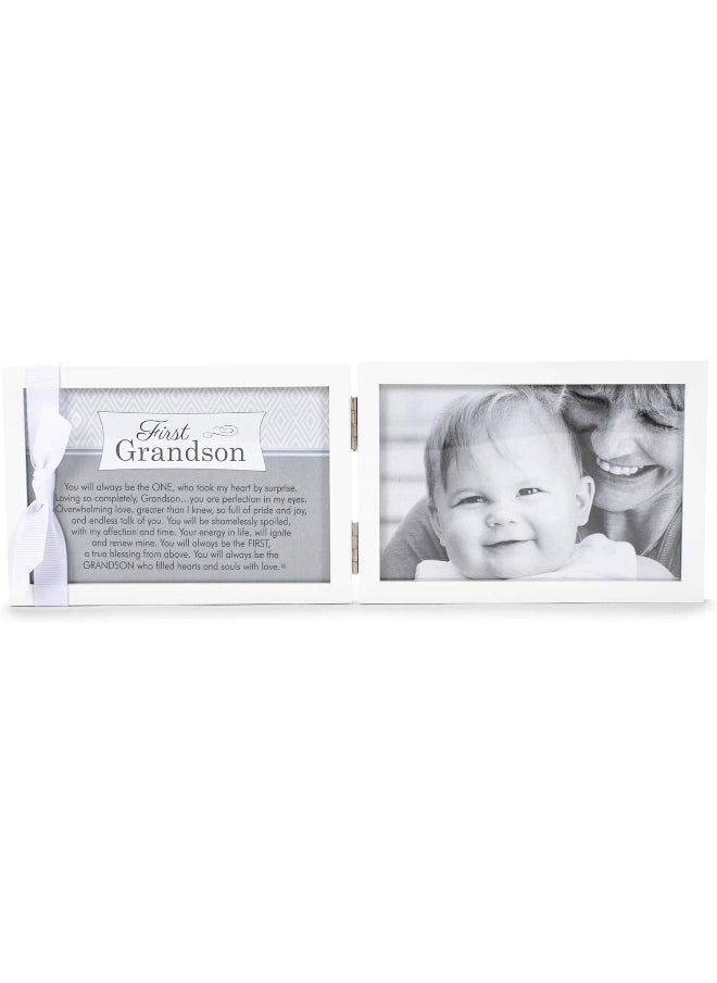 First Grandchild Picture Frame- White Double Hinged Tabletop Photo Frame Holds 4