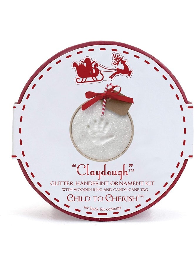 Child to Cherish Glitter Baby Handprint First Christmas Ornament Kit with Wooden Ring