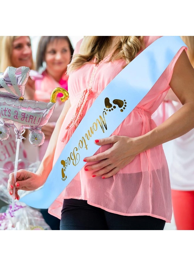 5 Pieces Baby Shower Maternity Sash Kit Mom to be Sash and Pin Daddy to be Corsages Flower Crown Pregnancy Sash Rose Wreath Headdress for Baby Shower Pregnancy Parents Prop Present Party Favor (Blue)