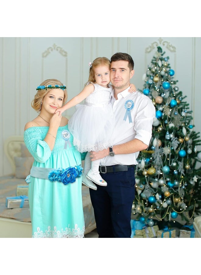 5 Pieces Baby Shower Maternity Sash Kit Mom to be Sash and Pin Daddy to be Corsages Flower Crown Pregnancy Sash Rose Wreath Headdress for Baby Shower Pregnancy Parents Prop Present Party Favor (Blue)