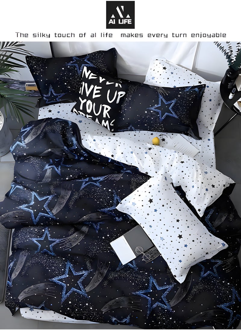AI LIFE Premium King Size 6-Pieces Duvet Cover Set-1x Duvet Cover, 1x Fitted Sheet, 4x Pillowcases Included- Durable, Fade Resistant-Star Pattern Design