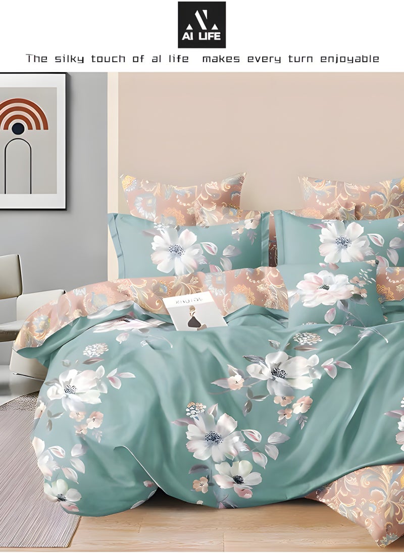 AI LIFE Luxurious King Size Bedsheet Set - 6 Piece High Quality Bedsheet Set 1 Duvet Cover with 1 Fitted Sheet and 4 Pillowcases - Soft and Breathable Microfiber Cotton for All Seasons