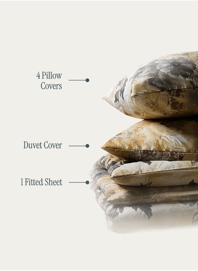Designer Duvet Cover Set – 6-Piece Yellow Floral | King Size 220x240 cm | Soft, Breathable & Elegant | Crafted in Dubai for Everyday Luxury