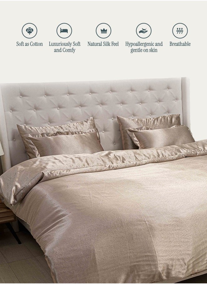 Royal Silk Duvet Set – 6-Piece Rose Gold | King Size 220x240 cm | Cooling, Hair & Skin-Friendly | Includes Silk-Based Duvet Cover, Fitted Sheet & 4 Pillowcases