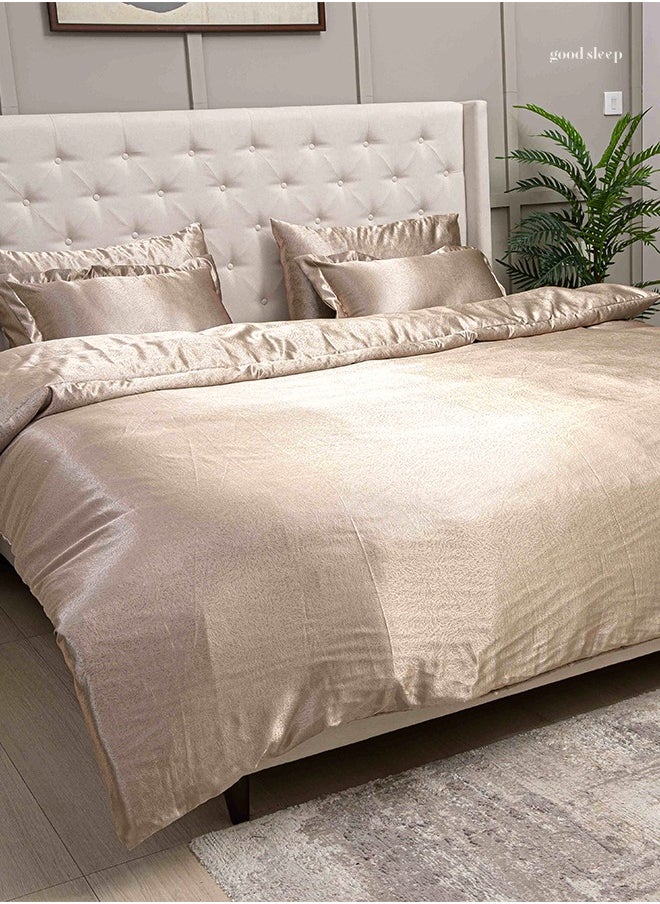 Royal Silk Duvet Set (6-Piece) Rose Gold King Size (220x240 cm), Smooth, Cooling & Skin-Friendly | Includes 1 Silk-Based Duvet Cover, 1 Fitted Bedsheet & 4 Pillow Covers with Zipper