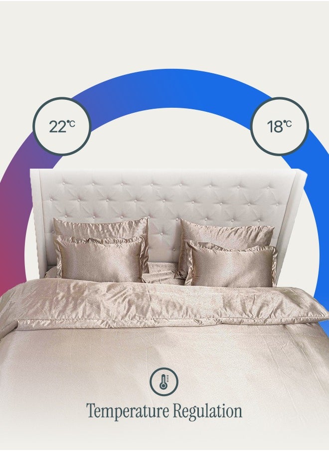 Royal Silk Duvet Set – 6-Piece Rose Gold | King Size 220x240 cm | Cooling, Hair & Skin-Friendly | Includes Silk-Based Duvet Cover, Fitted Sheet & 4 Pillowcases