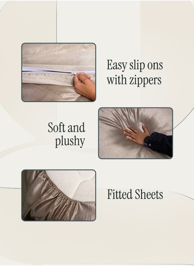 Royal Silk Duvet Set – 6-Piece Rose Gold | King Size 220x240 cm | Cooling, Hair & Skin-Friendly | Includes Silk-Based Duvet Cover, Fitted Sheet & 4 Pillowcases