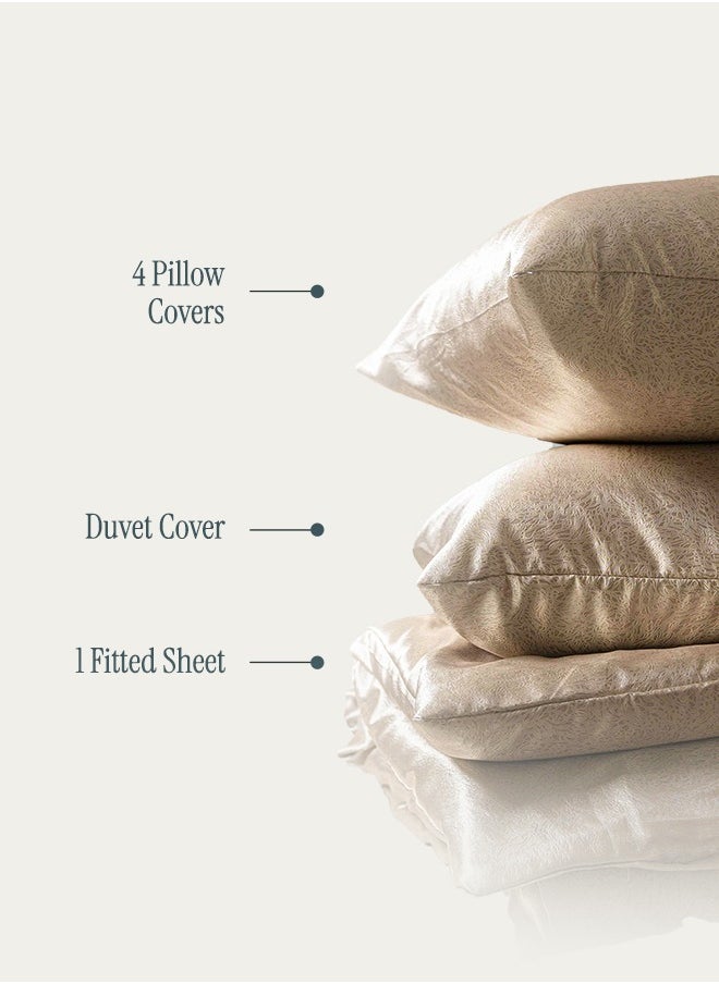 Royal Silk Duvet Set – 6-Piece Rose Gold | King Size 220x240 cm | Cooling, Hair & Skin-Friendly | Includes Silk-Based Duvet Cover, Fitted Sheet & 4 Pillowcases