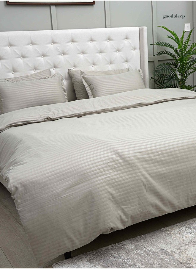 Premium Striped Duvet Set (6-Piece) Grey Stripe King Size (220x240 cm), Ultra-Soft & Wrinkle-Resistant | Includes 1 Duvet Cover, 1 Fitted Bedsheet & 4 Pillow Covers with Zipper Closures
