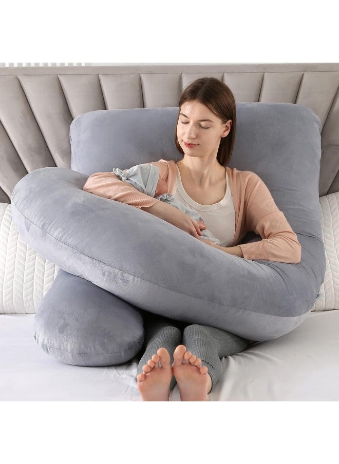 Elover Pregnancy Must Haves Pregnancy Pillow U-Shaped Full Body Maternity Support Pillow for Pregnant Women with Replaceable and Washable Velvet Cover Size 57