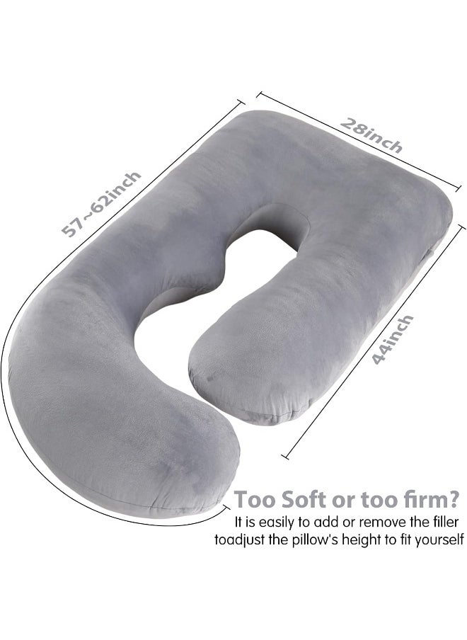 Elover Pregnancy Must Haves Pregnancy Pillow U-Shaped Full Body Maternity Support Pillow for Pregnant Women with Replaceable and Washable Velvet Cover Size 57