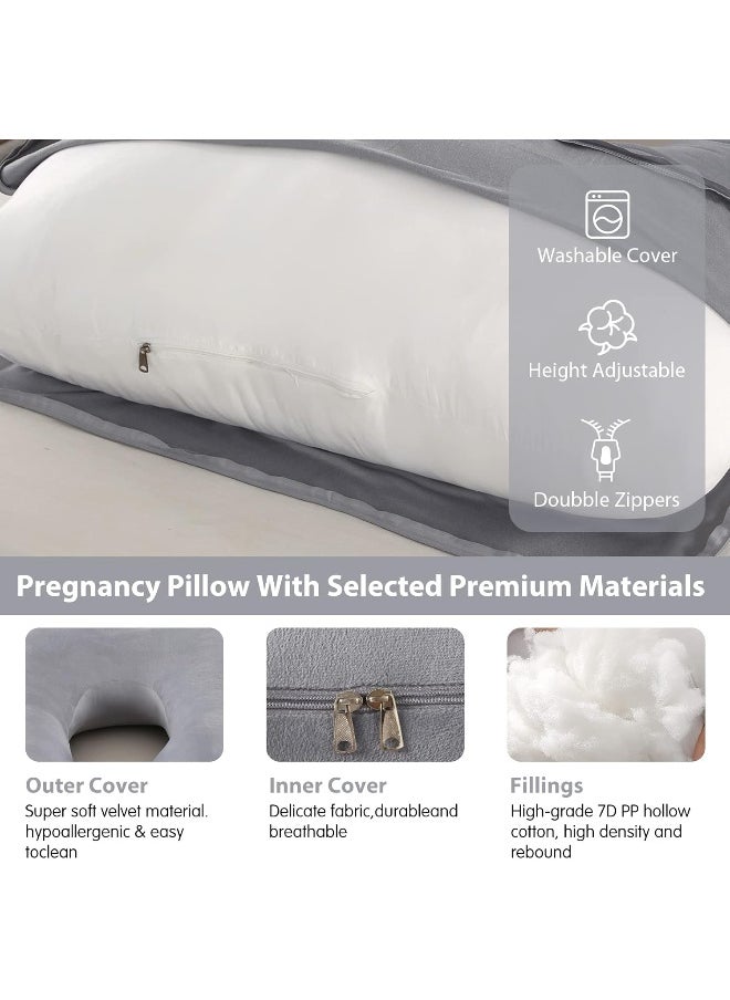 Elover Pregnancy Must Haves Pregnancy Pillow U-Shaped Full Body Maternity Support Pillow for Pregnant Women with Replaceable and Washable Velvet Cover Size 57