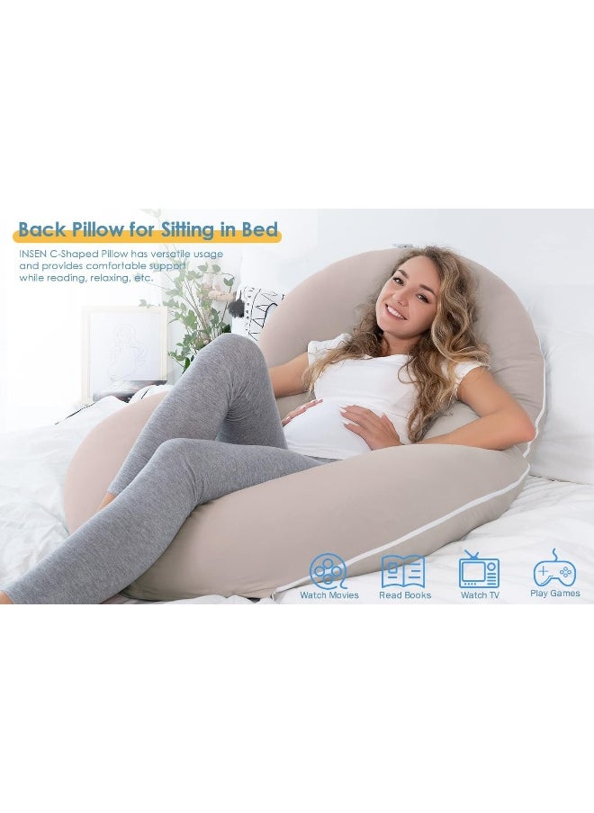 INSEN Pregnancy Pillow, Maternity Body Pillow for Pregnant Women, C Shaped Pillow with Jersey Body Pillow Cover