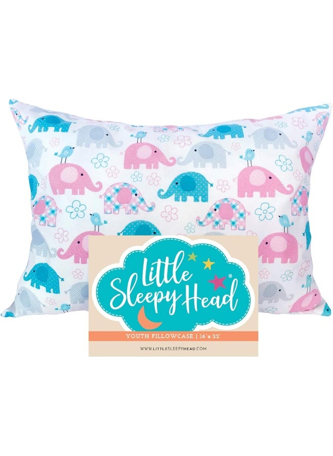 Little Sleepy Head Youth Pillowcase 16 x 22-100% Cotton & Hypoallergenic (Elephants)