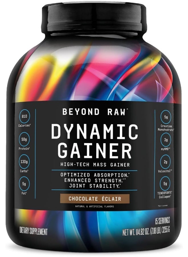 Raw Dynamic Gainer High-Tech Mass Gainer Optimized Absorption Chocolate Eclair 15 Servings