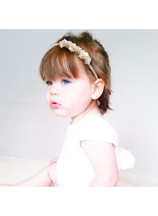 cherrboll 3pcs Baby Girl Flower Headbands, Super Soft & Stretchy Nylon Floral Hairbands for Newborn Toddler