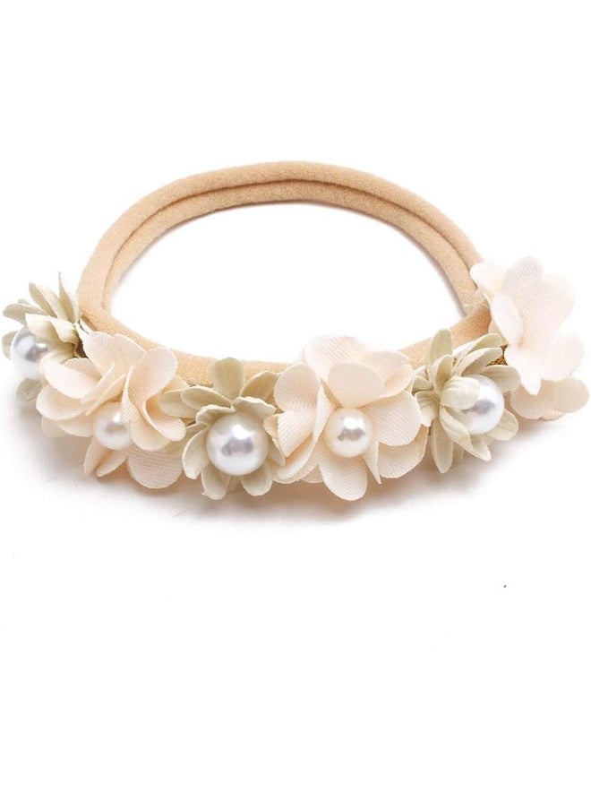 cherrboll 3pcs Baby Girl Flower Headbands, Super Soft & Stretchy Nylon Floral Hairbands for Newborn Toddler