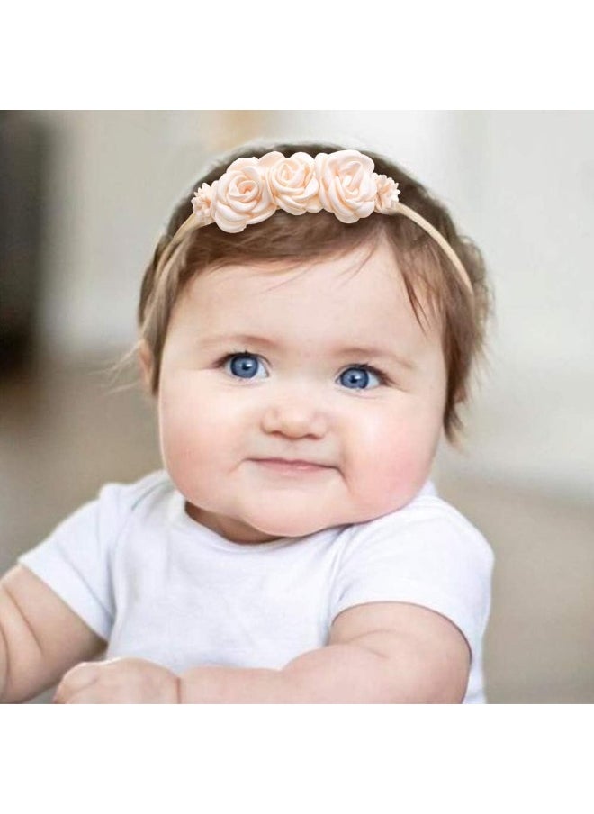 cherrboll 3pcs Baby Girl Flower Headbands, Super Soft & Stretchy Nylon Floral Hairbands for Newborn Toddler