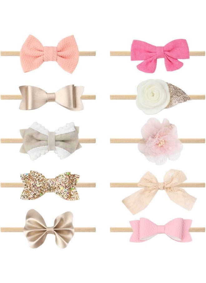 Subesty Baby Girls Nylon Elastic Headband Soft Flower Hair Band For Toddler Infant Newborn Set Of 10