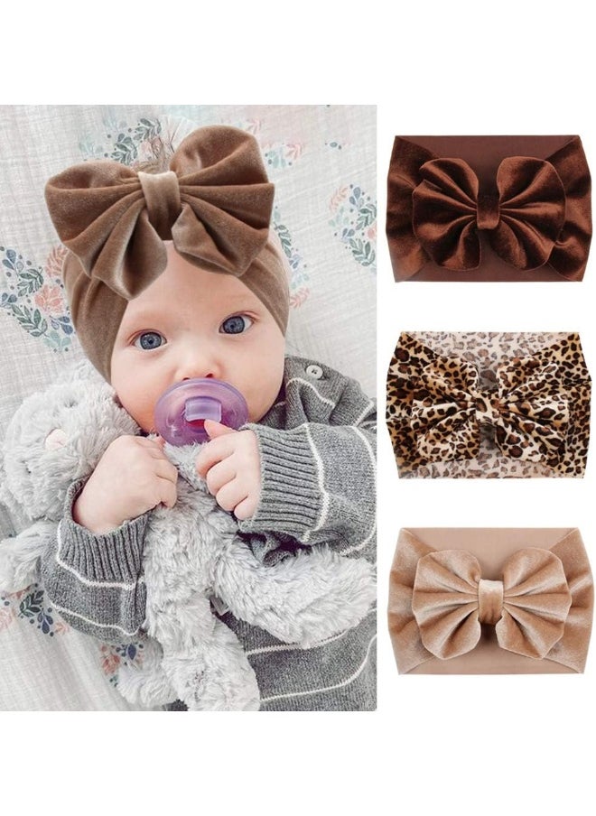 YanJie Baby Bows Velvet Baby Headbands, Soft Elastics Big Baby Bows Hair Accessories Leopard Newborn Bows Wide Head Wrap for Toddler Newborn Infants Kids