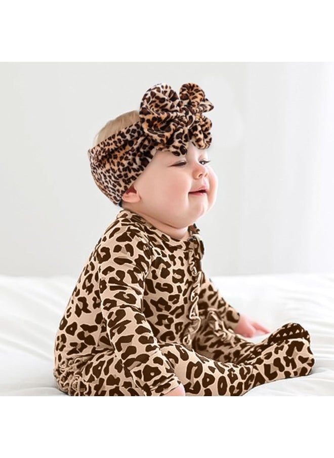 YanJie Baby Bows Velvet Baby Headbands, Soft Elastics Big Baby Bows Hair Accessories Leopard Newborn Bows Wide Head Wrap for Toddler Newborn Infants Kids