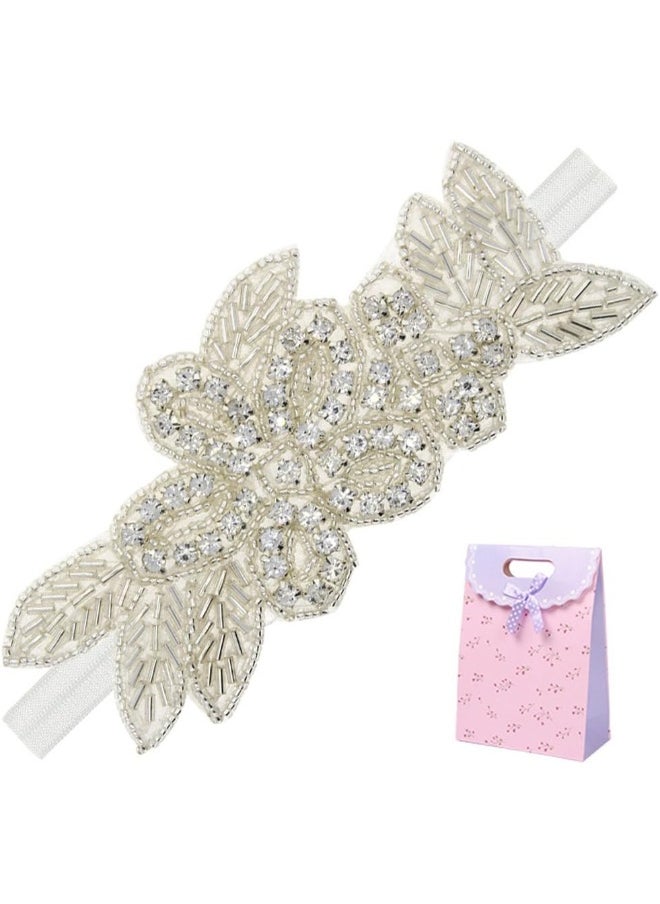 Little Baby Girl Rhinestone Flower Headband, Baby Hair Accessories in Gift Bag (1pc- White Headband)