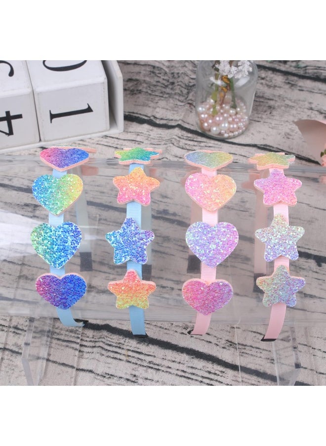 XIMA Glitter Heart Girls Headbands Rainbow Star Hariband for Children Girls Hair Accessories Pack of 8