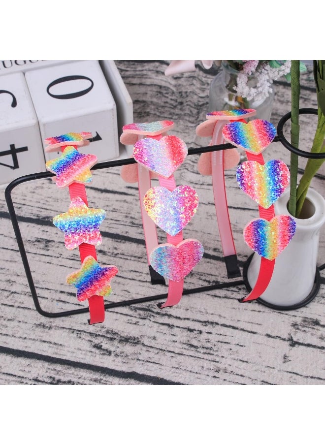 XIMA Glitter Heart Girls Headbands Rainbow Star Hariband for Children Girls Hair Accessories Pack of 8