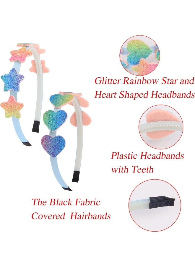 XIMA Glitter Heart Girls Headbands Rainbow Star Hariband for Children Girls Hair Accessories Pack of 8