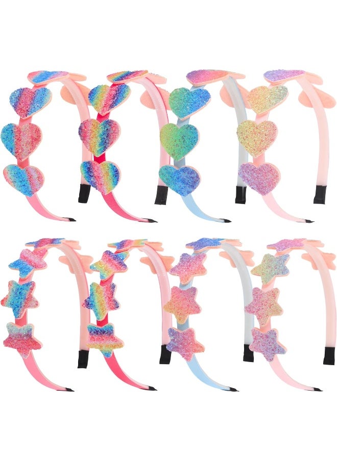 XIMA Glitter Heart Girls Headbands Rainbow Star Hariband for Children Girls Hair Accessories Pack of 8