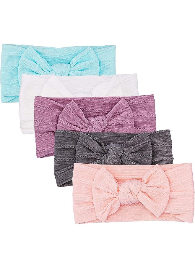 Girl Headbands - 5 Pack of Cable Knit Nylon Bows for Girls
