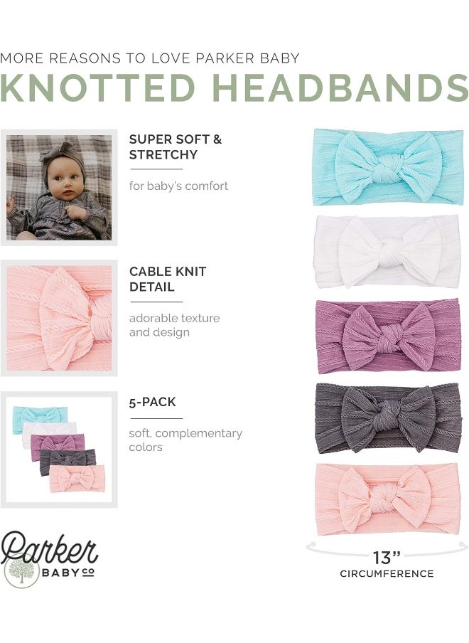 Girl Headbands - 5 Pack of Cable Knit Nylon Bows for Girls
