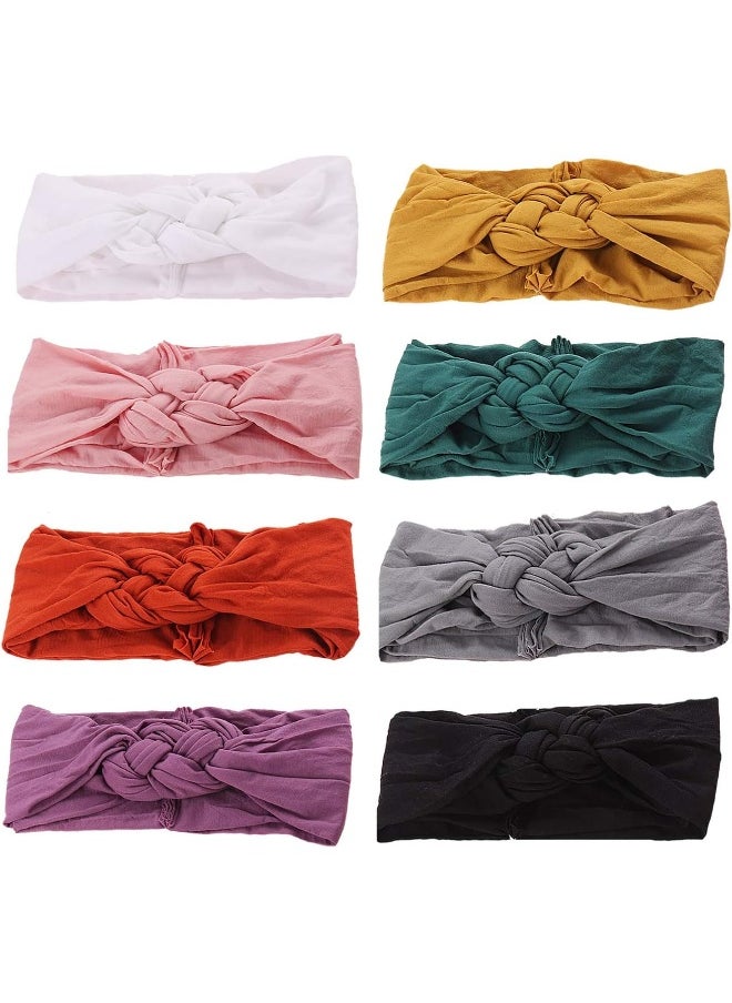 Globalsupplier 8pcs Solid Celtic Knot Stretchy Nylon Headbands Hair Accessories for Baby Girls Toddlers Newborns Infants Kids