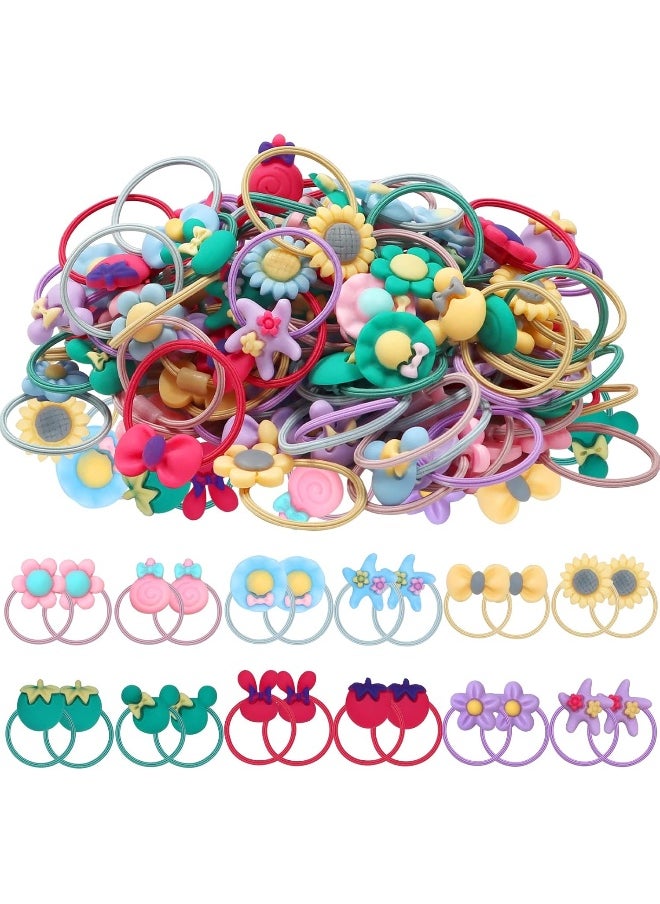 WillingTee 120pcs (60 pairs) Mix Colors Elastic Hair Ties Soft Rubber Bands Hair Bands Holders Pigtails Accessories for Girls Infants Toddlers Kids Teens and Children