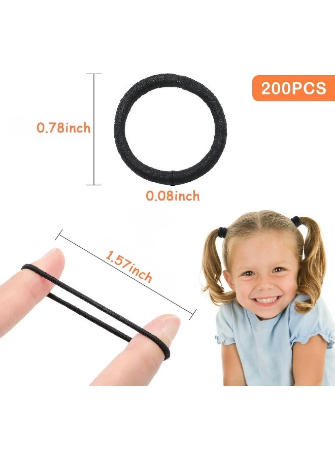 Seiolieliou 200PCS Baby Toddler Hair Ties, Multicolor Elastic Hair Ties, No Crease Hair Elastics Small Ponytail Holders Hair Ties for Kids Girls, Black