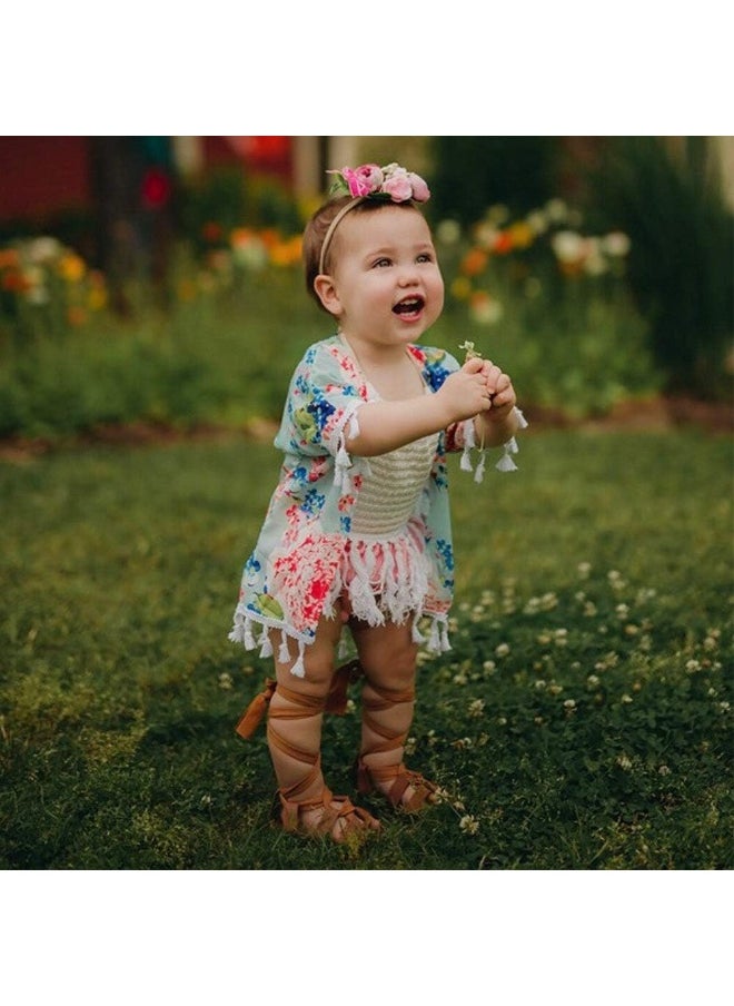 Baby Girl Bows Floral Headbands Set - 3pcs Flower Crown Elastic Hairband Newborn Toddler Hair Accessories Gifts for Girls