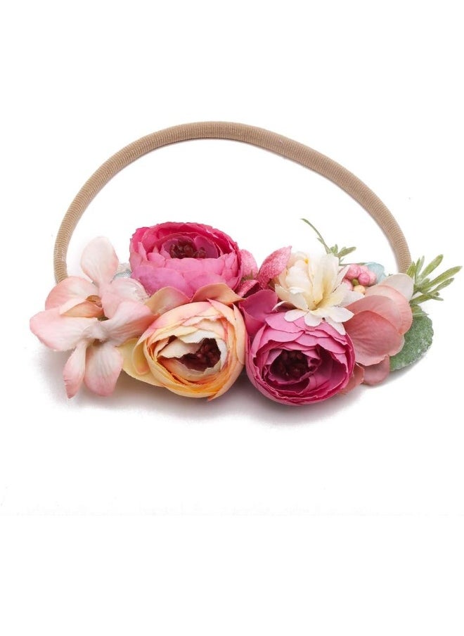 Baby Girl Bows Floral Headbands Set - 3pcs Flower Crown Elastic Hairband Newborn Toddler Hair Accessories Gifts for Girls