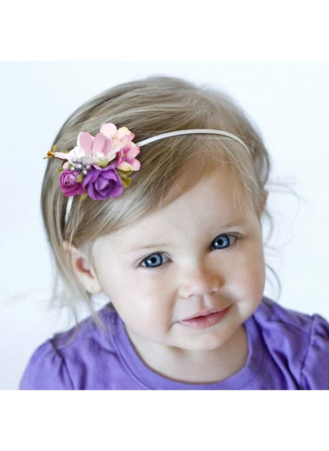 cherrboll 4pcs Baby Girl Headbands Flowers, Super Soft & Stretchy Nylon Floral Hairbands for Newborn Toddler
