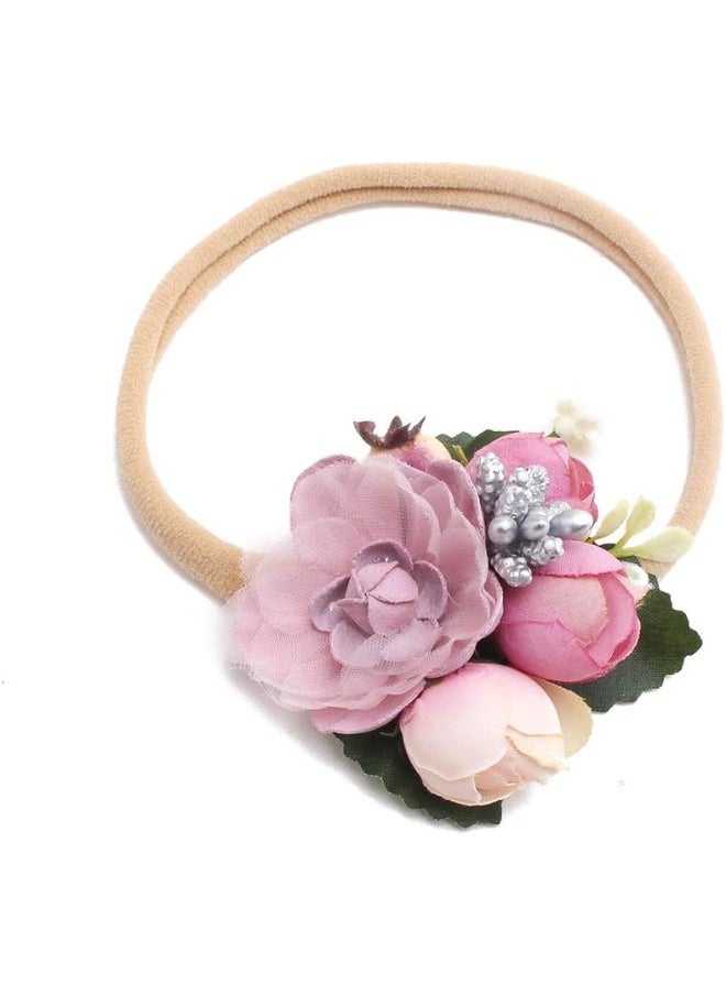 cherrboll 4pcs Baby Girl Headbands Flowers, Super Soft & Stretchy Nylon Floral Hairbands for Newborn Toddler
