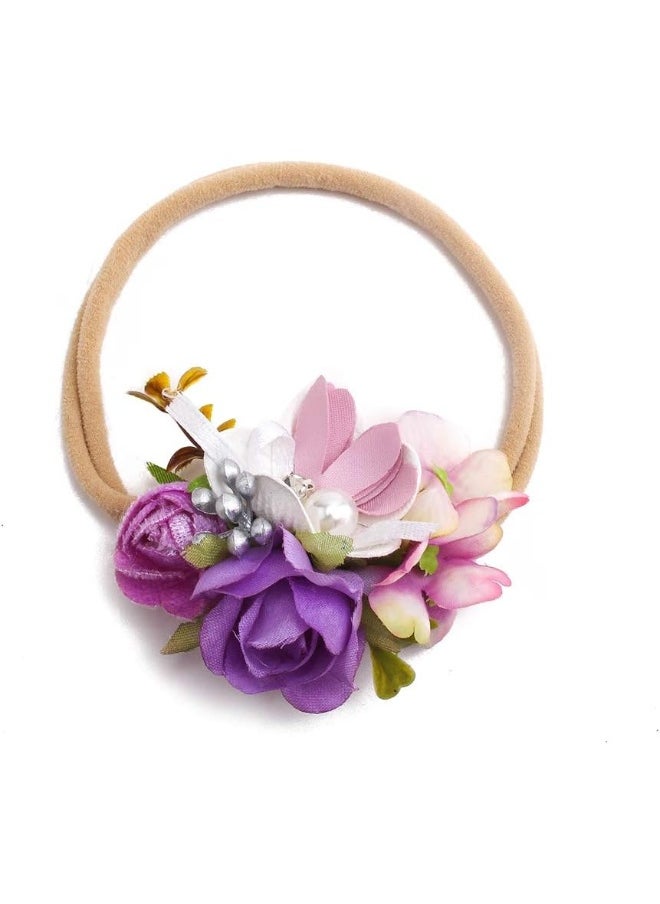 cherrboll 4pcs Baby Girl Headbands Flowers, Super Soft & Stretchy Nylon Floral Hairbands for Newborn Toddler