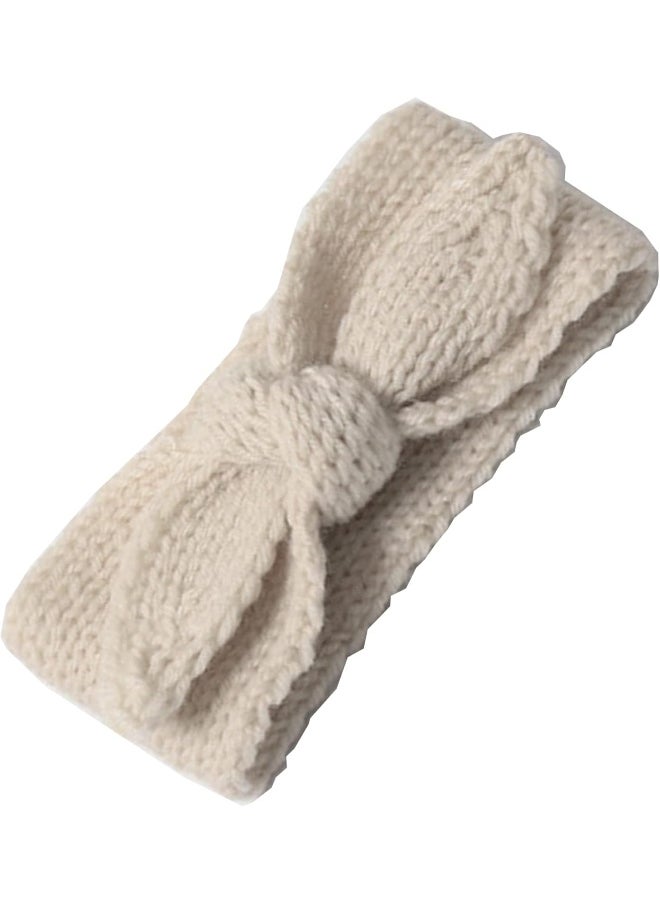 IZUS Turban Headband Baby Girl - Warm Rabbit Knot Hair Band, Knit Head Wrap for Newborn, Toddler and Children (Red + Beige)
